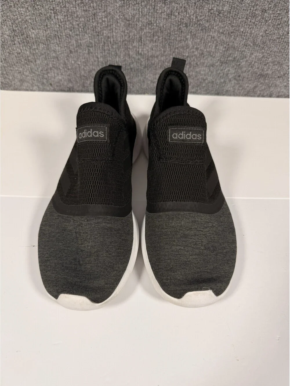 Women ADIDAS Cloudfoam Easy Slip-On No-Tie Sneakers Black/White Comfort Size 7